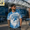 Detroit Lions Vintage Bleach Splash Acid Wash Honolulu Blue Graphic T-Shirt