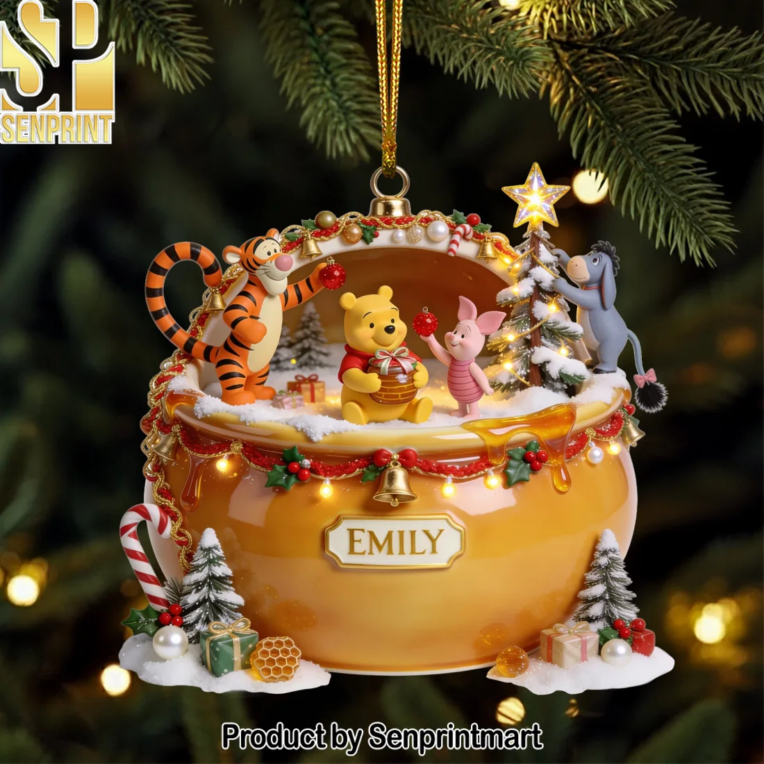 Personalized Winnie the Pooh and Friends Honey Pot Christmas Holiday Gift Acrylic Ornament