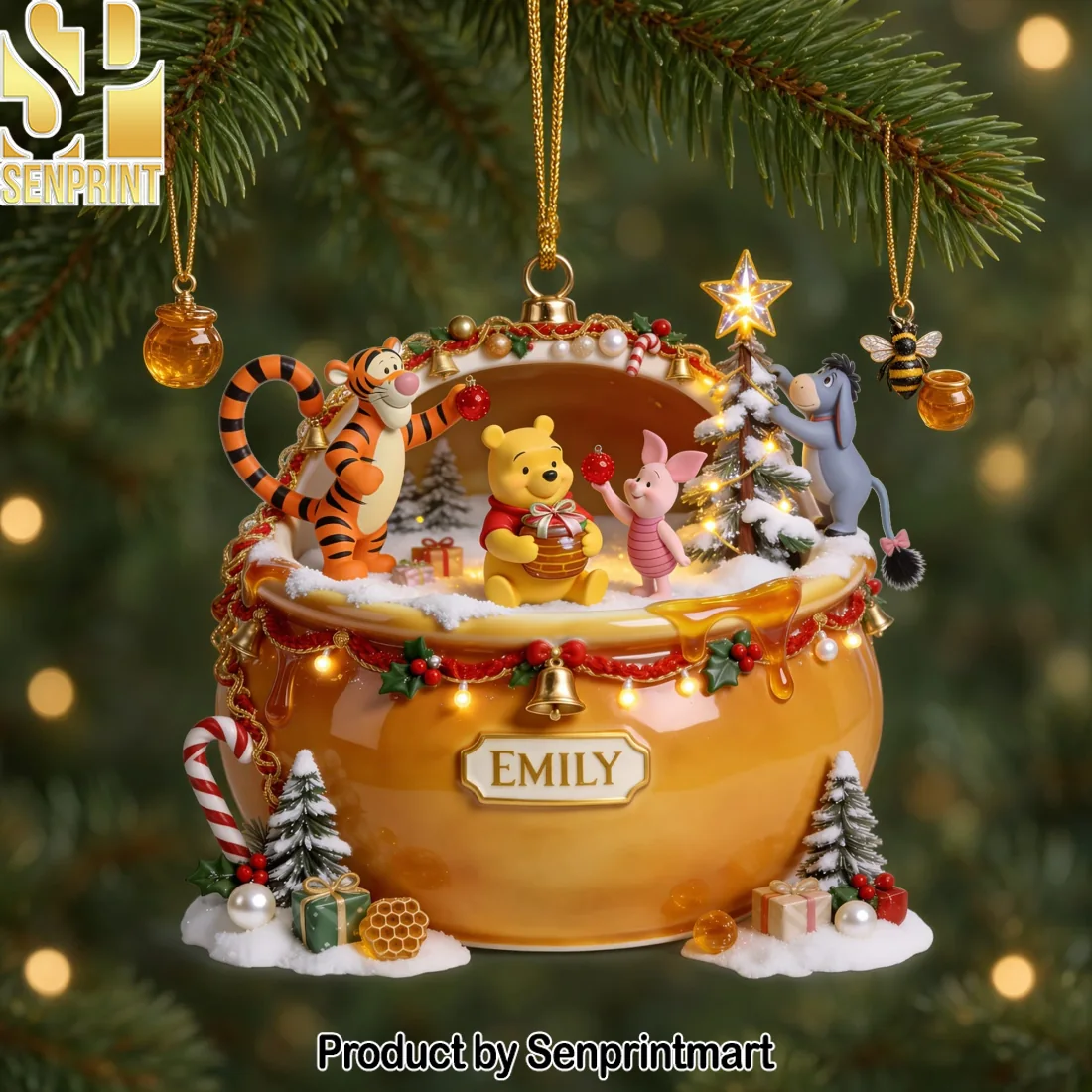 Personalized Winnie the Pooh and Friends Honey Pot Christmas Holiday Gift Acrylic Ornament Personalized Winnie the Pooh and Friends Honey Pot Christmas Holiday Gift Acrylic Ornament