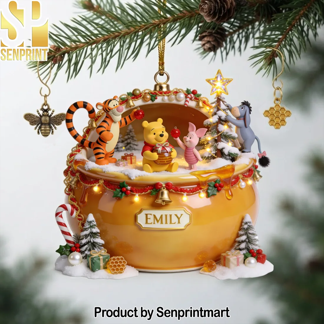 Personalized Winnie the Pooh and Friends Honey Pot Christmas Holiday Gift Acrylic Ornament Personalized Winnie the Pooh and Friends Honey Pot Christmas Holiday Gift Acrylic Ornament