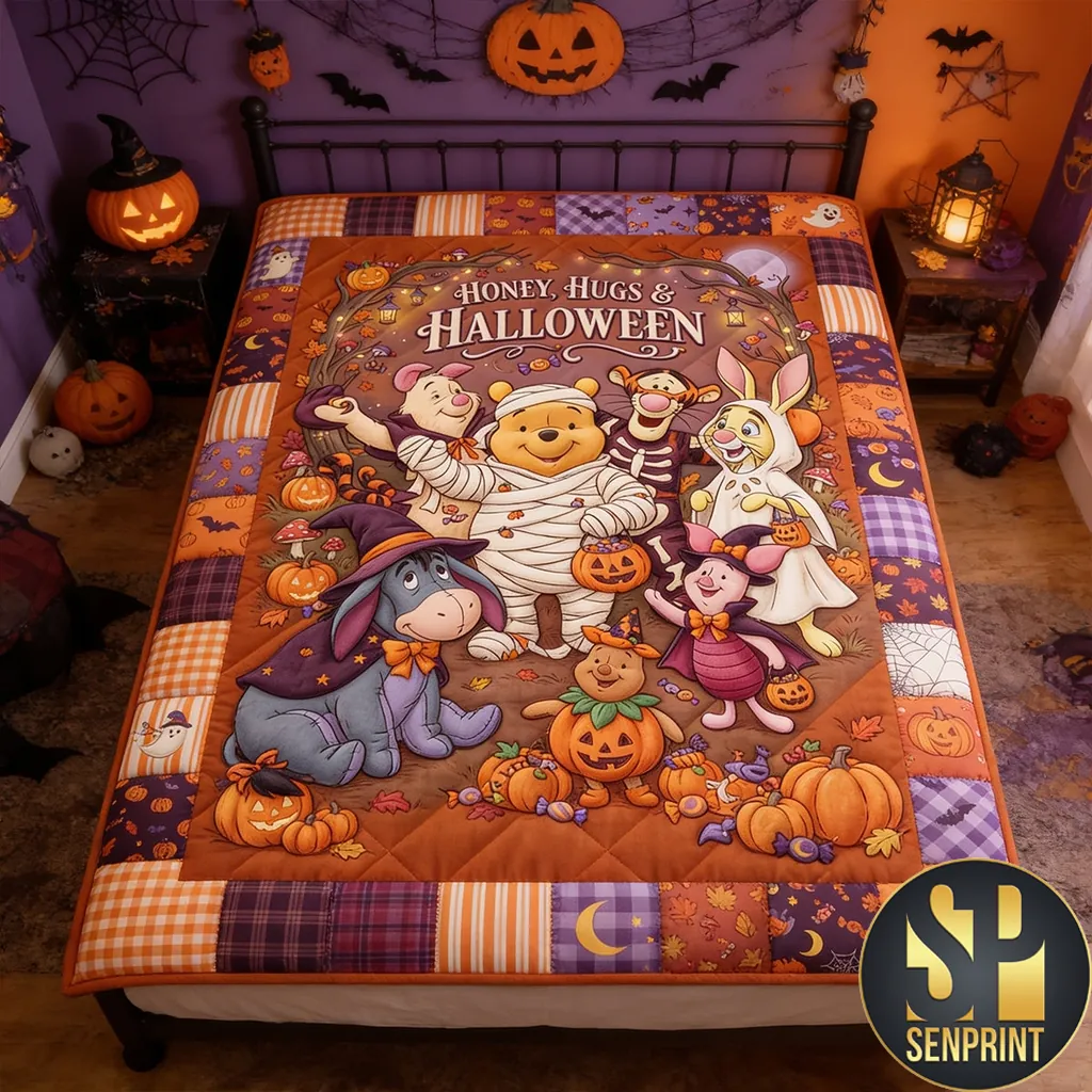 Winnie The Pooh Honey Hugs and Halloween Cozy Fleece Blanket