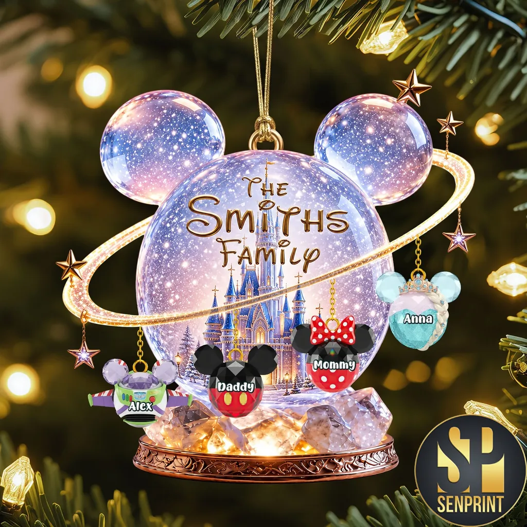 Personalized Disney Castle Mickey Ears Custom Family Christmas Ornament