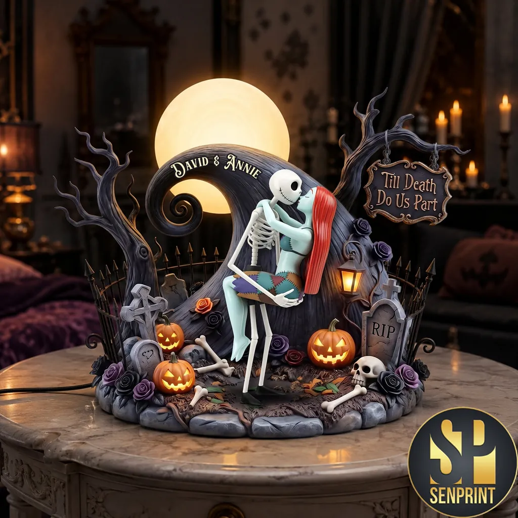 Personalized Jack and Sally Till Death Do Us Part Gothic Anniversary 3D Acrylic Light Box
