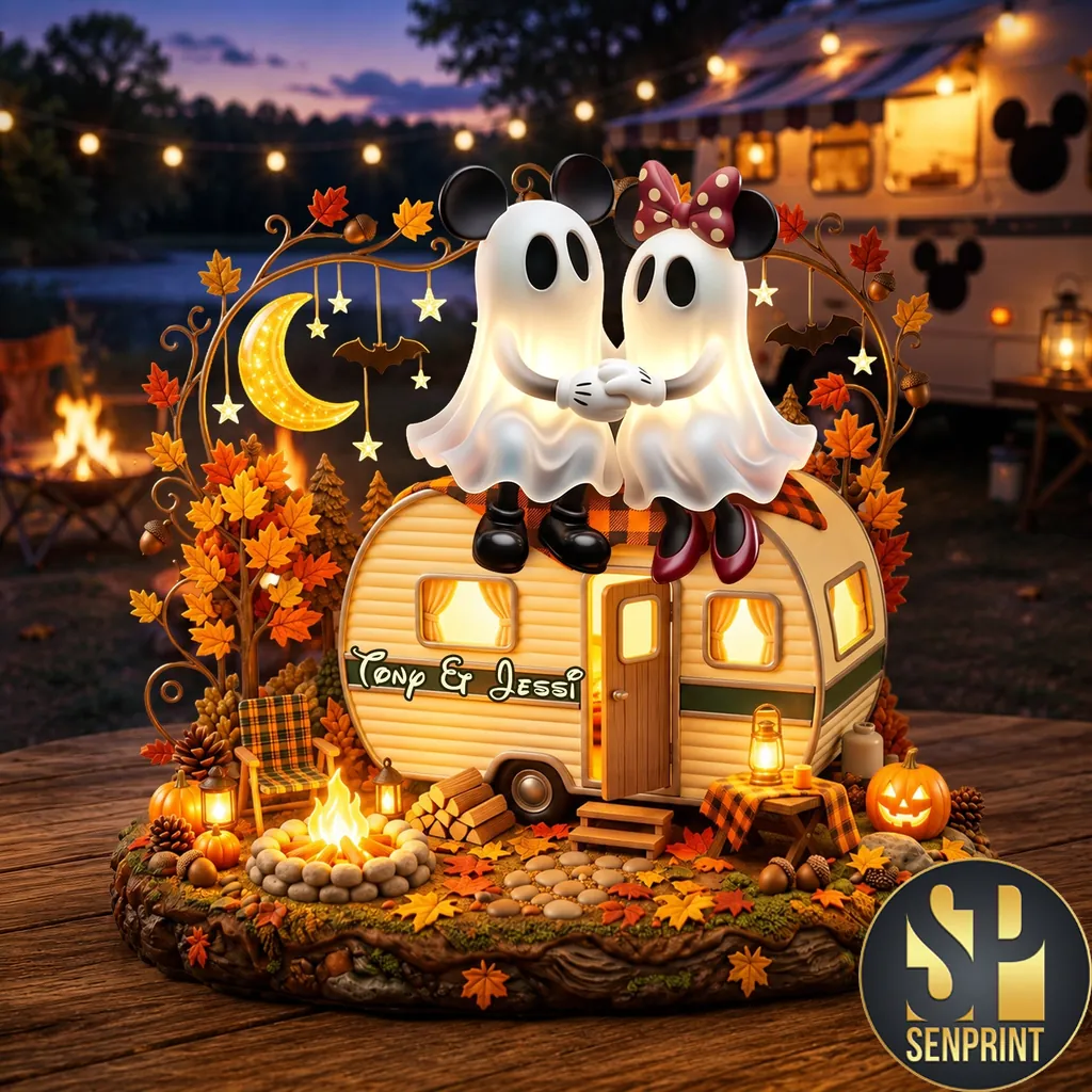 Personalized Tony and Jessi Halloween Camping Ghost Couple Acrylic Light Box