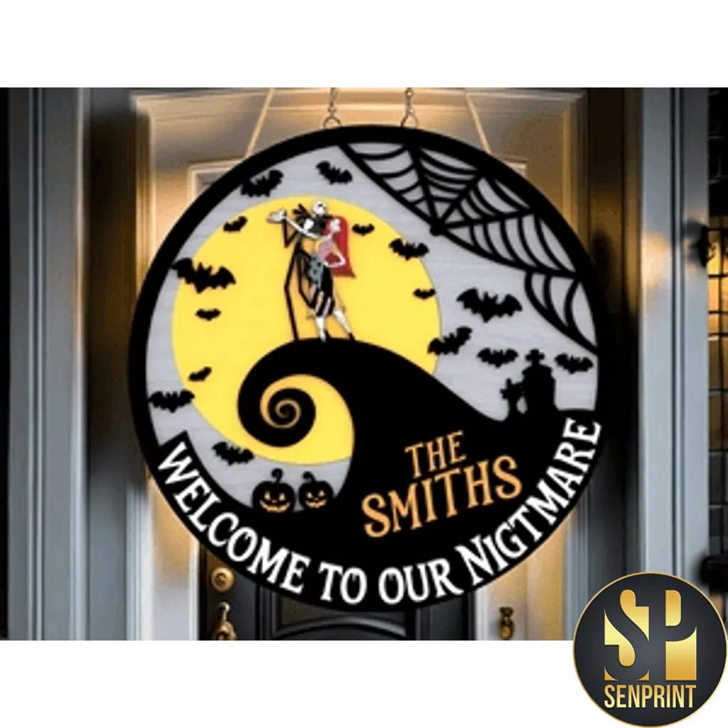 Personalized Jack and Sally Welcome To Our Nightmare Halloween Door Sign