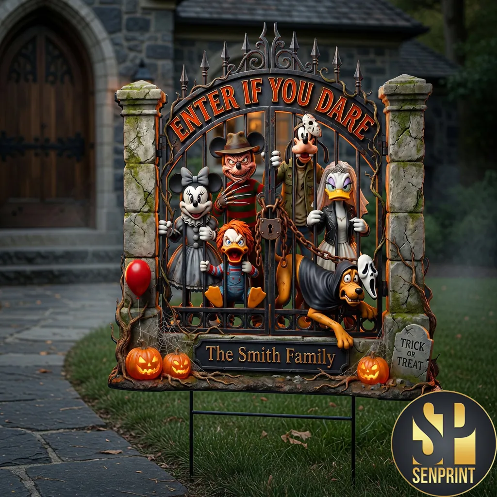 Disney Horror Characters Enter If You Dare Personalized Family Halloween Yard Sign