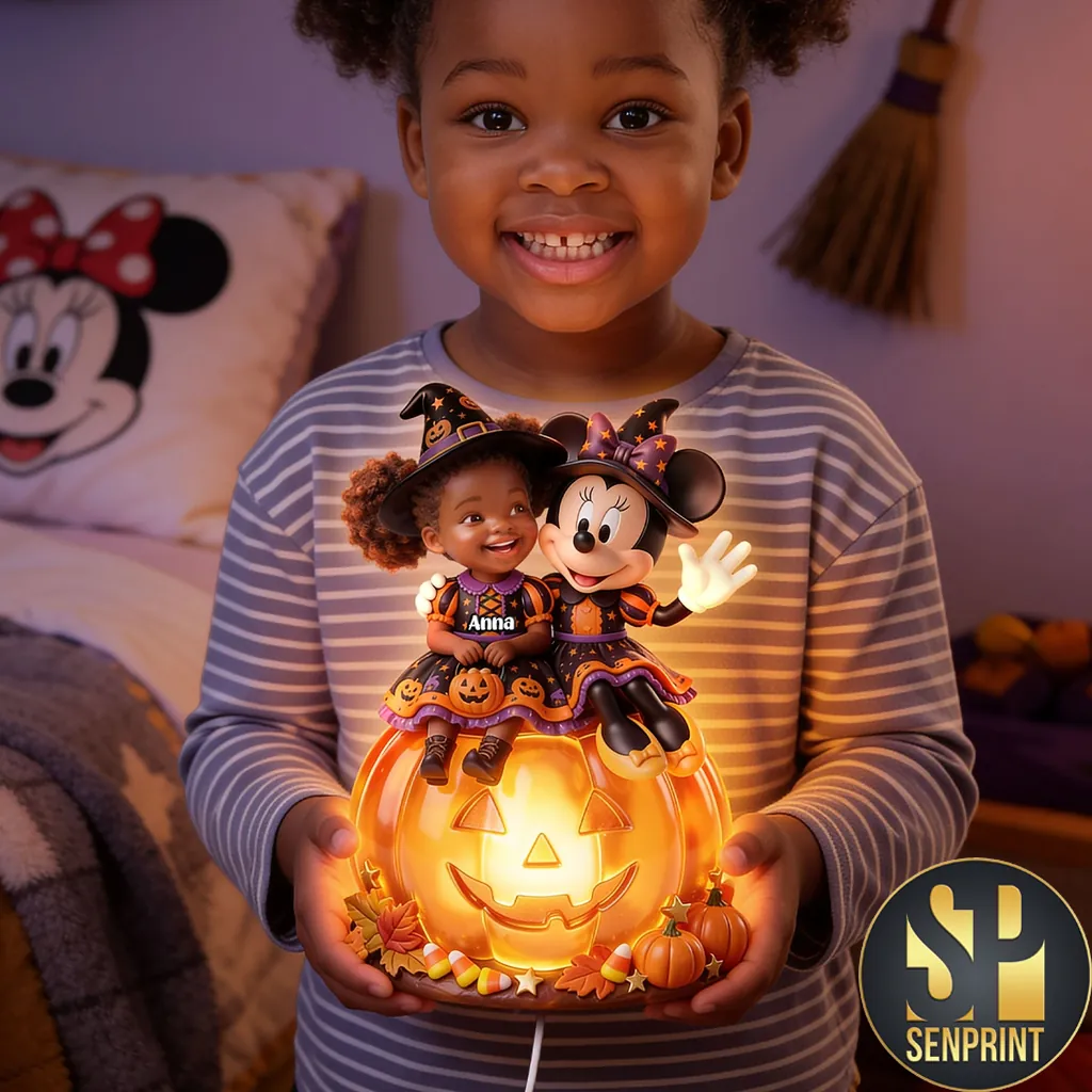 Personalized Minnie Mouse and Witch Pumpkin Halloween Acrylic Light Box