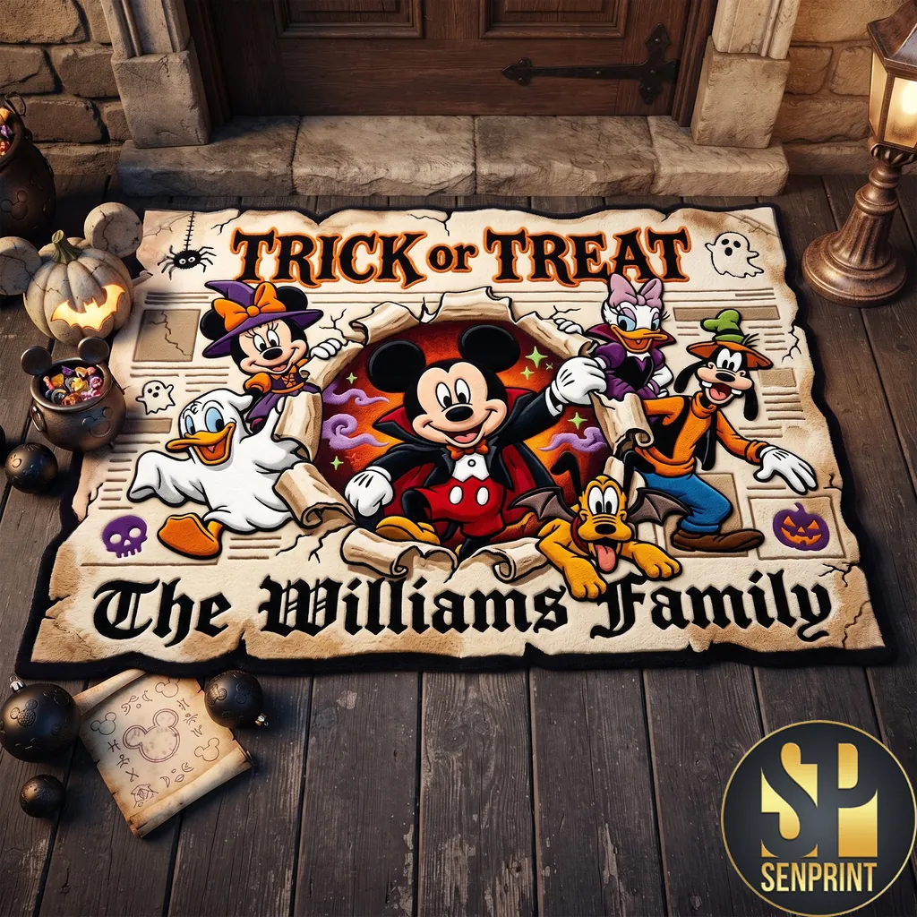Disney Mickey and Friends Trick or Treat Personalized Family Doormat