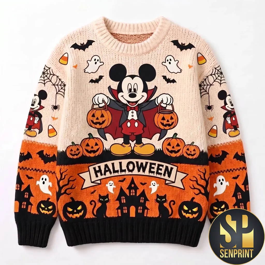 Disney Mickey Mouse Vampire Halloween Cozy Vintage Knit Sweater