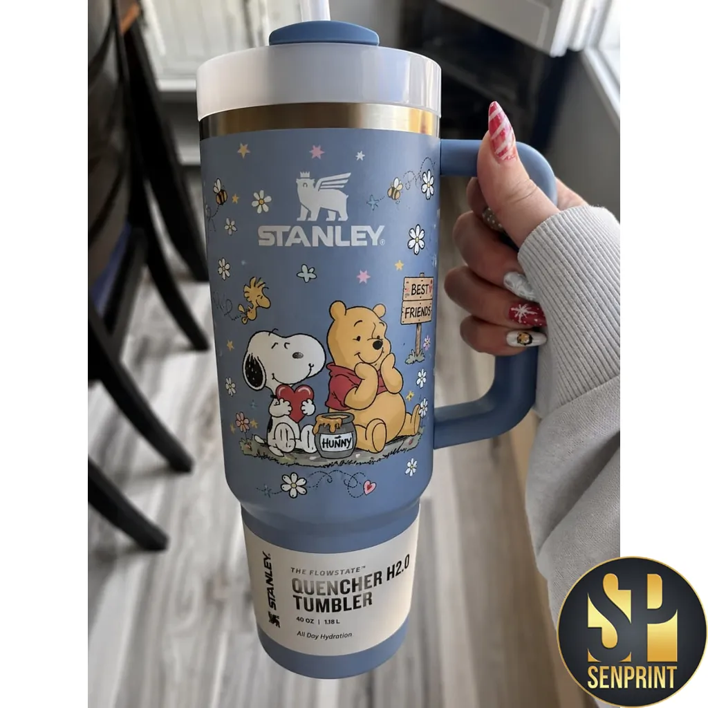 Snoopy and Winnie the Pooh Best Friends Blue 40oz Travel Tumbler