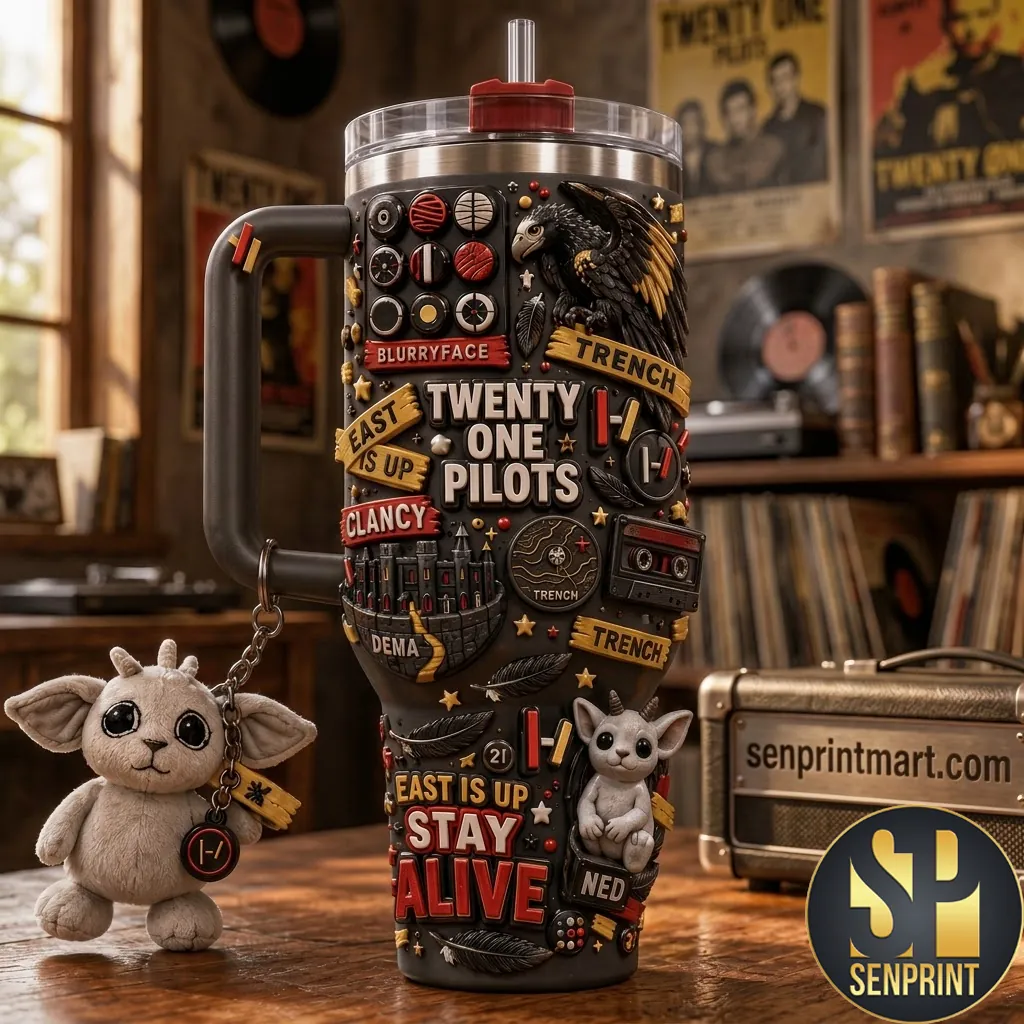 Twenty One Pilots Clancy Trench Blurryface 3D Embossed 40oz Tumbler with Handle