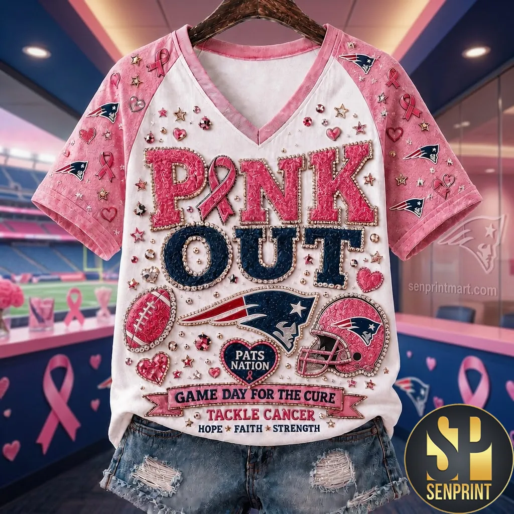 New England Patriots Pink Out Breast Cancer Awareness V-Neck T-Shirt
