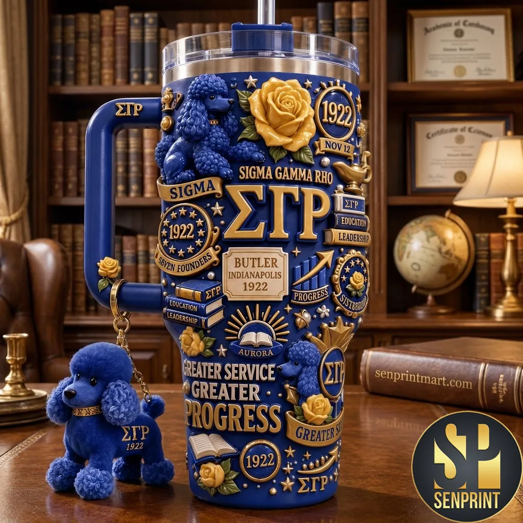 Sigma Gamma Rho Greater Service Greater Progress 3D Embossed 40oz Tumbler with Handle