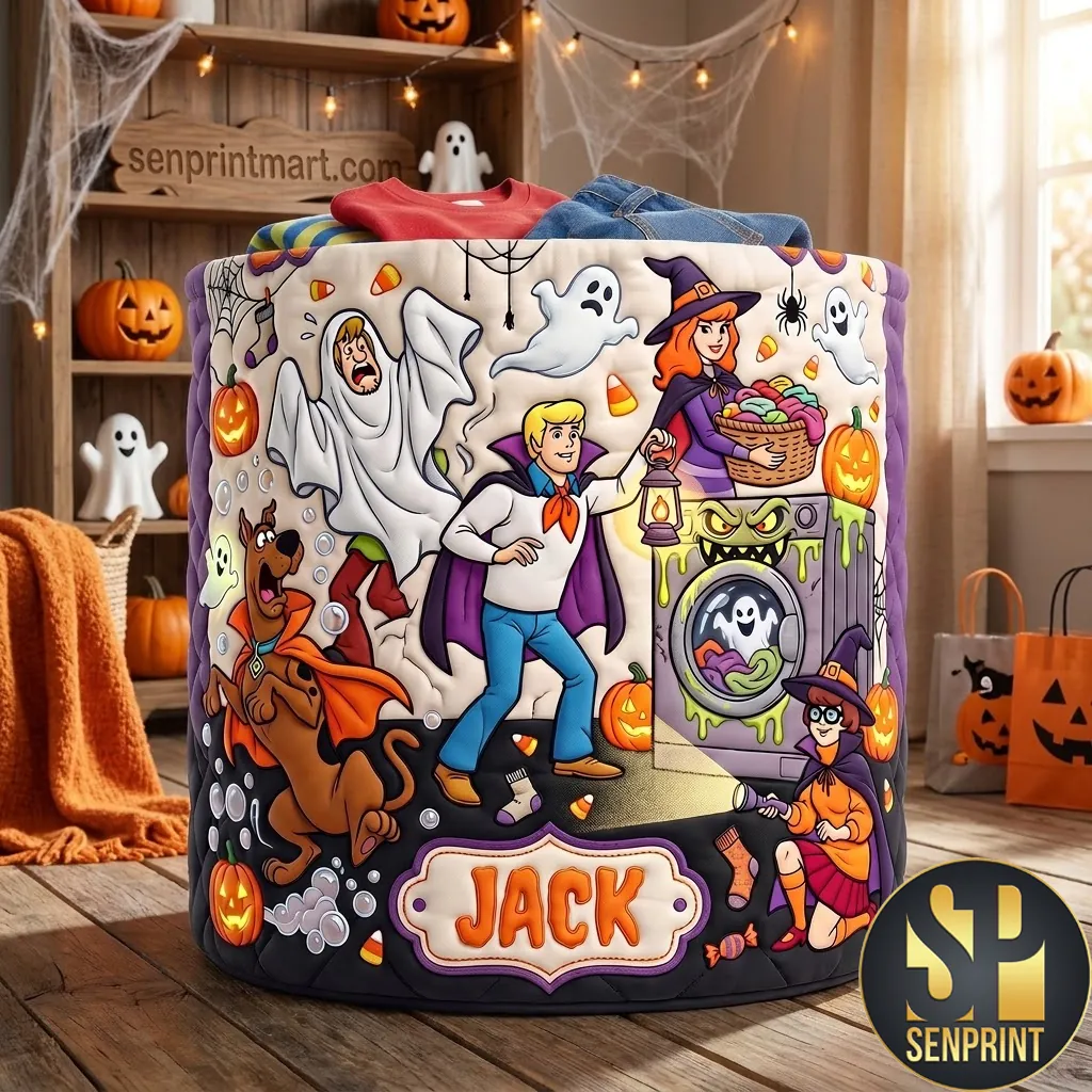 Personalized Scooby-Doo Halloween Custom Name Quilted Laundry Basket