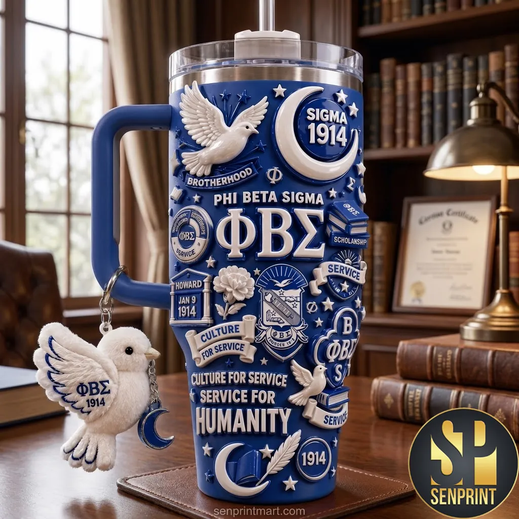 Phi Beta Sigma 1914 Culture For Service 3D Embossed 40oz Tumbler with Handle
