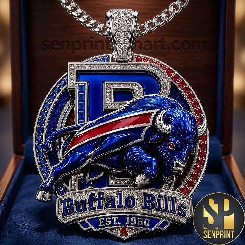 Buffalo Bills EST 1960 Iced Out Luxury Silver Pendant Necklace
