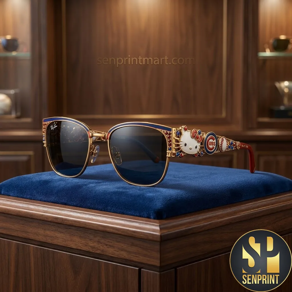 Chicago Cubs Hello Kitty Luxury Gold Embellished Sunglasses