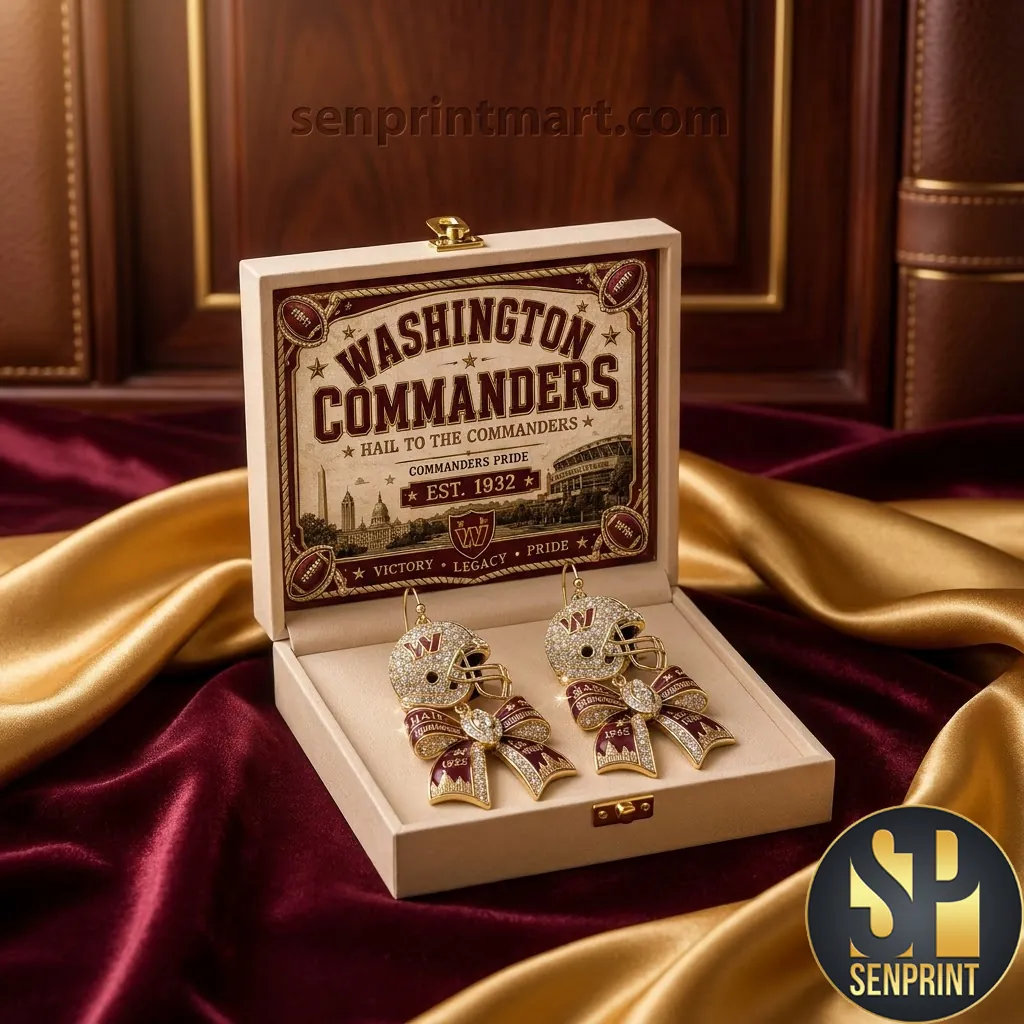 Washington Commanders Crystal Helmet and Bow Dangle Earrings
