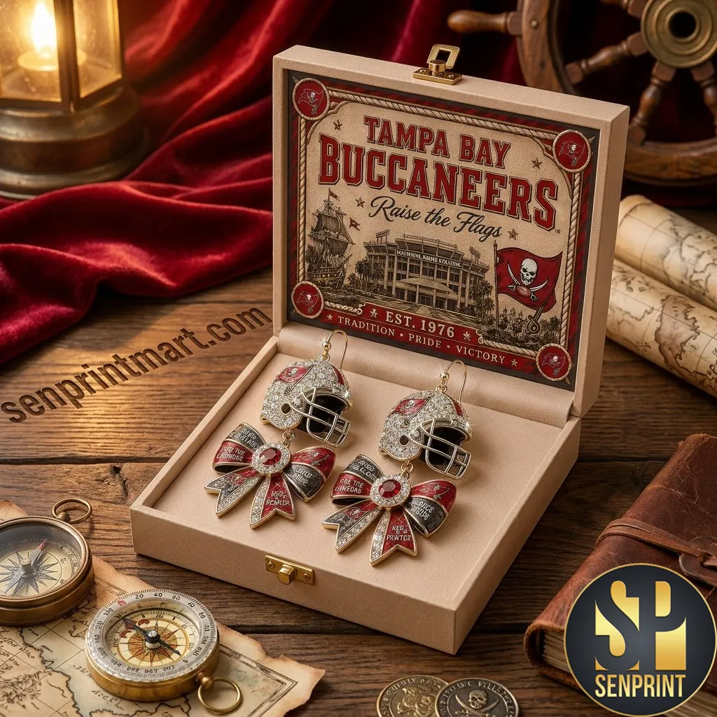 Tampa Bay Buccaneers Raise the Flags Crystal Bow Dangle Earrings