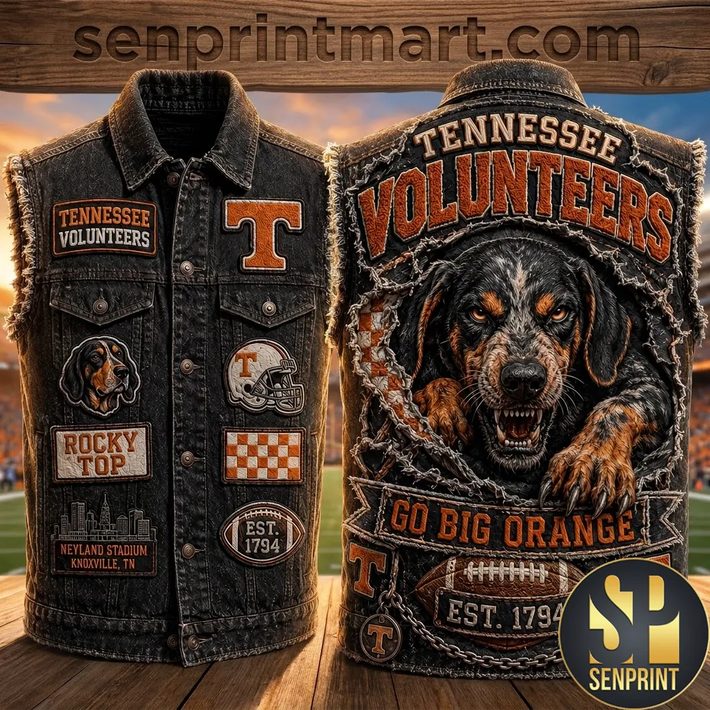 Tennessee Volunteers Smokey Mascot Go Big Orange Denim Vest