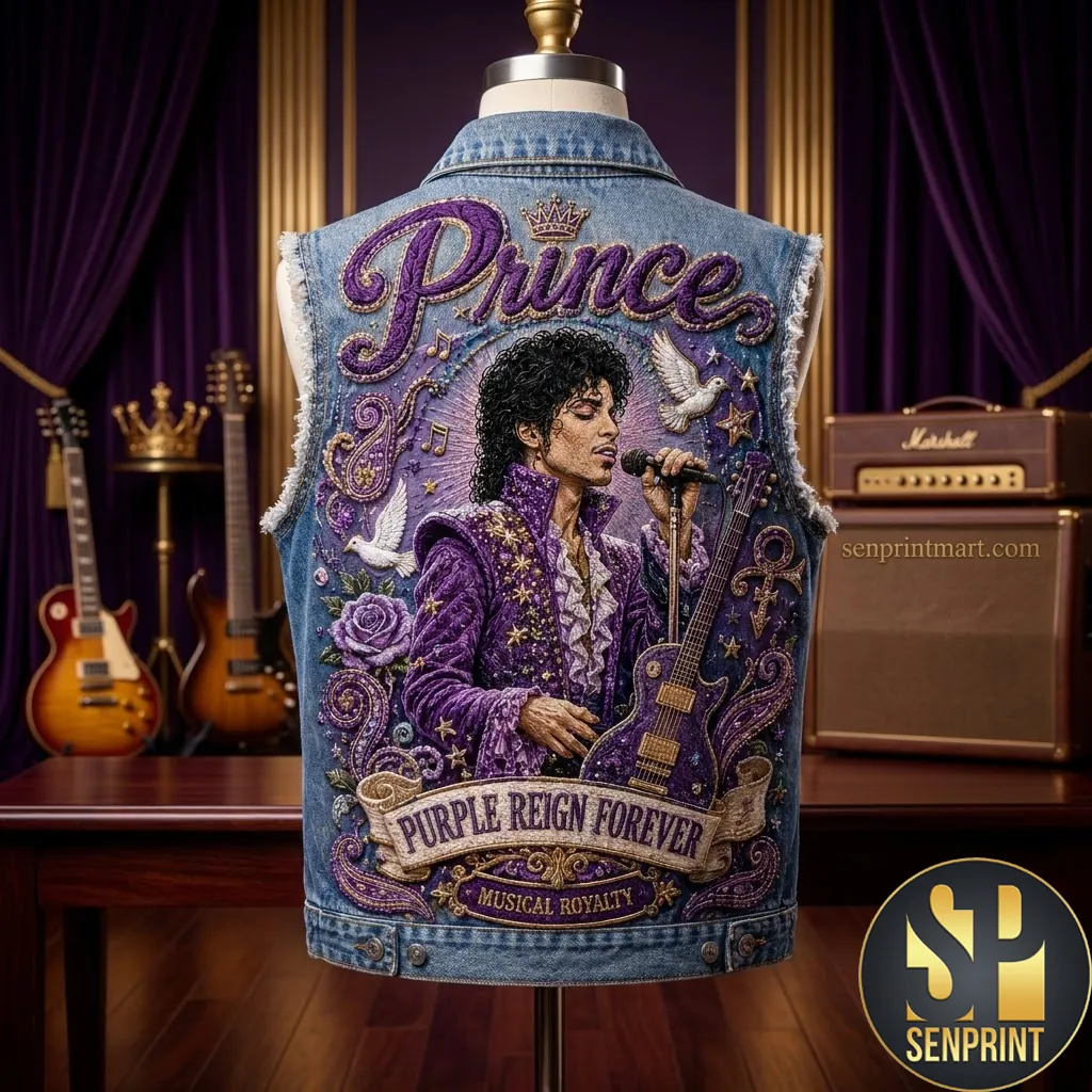 Prince Purple Reign Forever Premium Vintage Embroidered Denim Vest