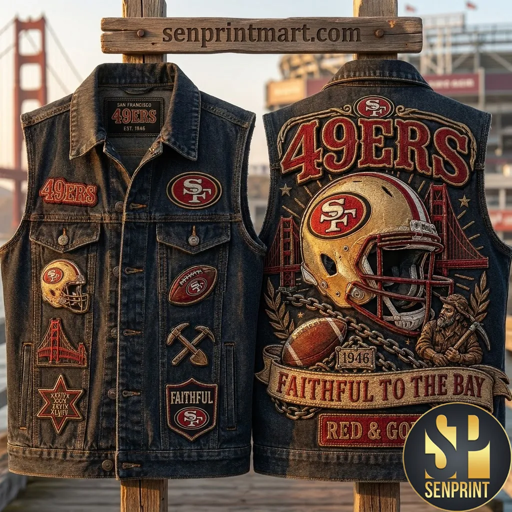San Francisco 49ers Faithful to the Bay Vintage Embroidered Denim Vest