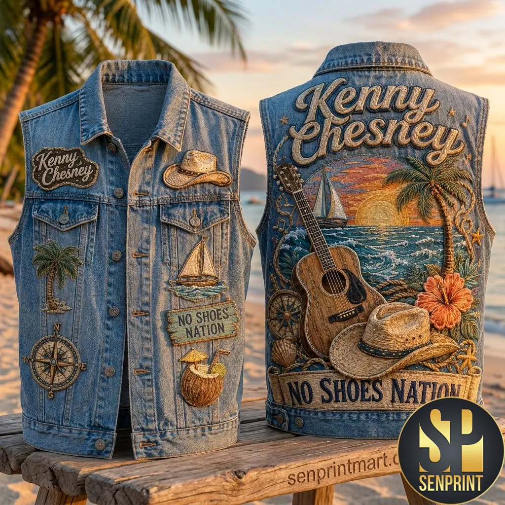 Kenny Chesney No Shoes Nation Country Music Concert Graphic Denim Vest