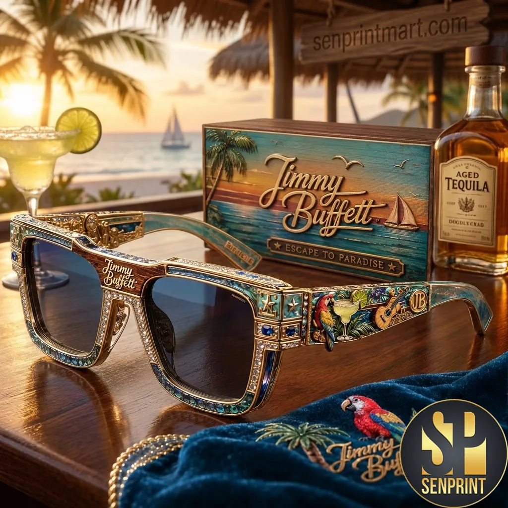 Jimmy Buffett Escape To Paradise Premium Gold Tropical Sunglasses