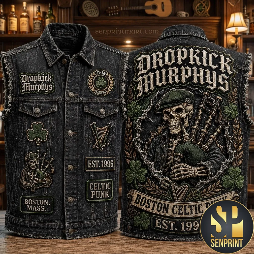 Dropkick Murphys Boston Celtic Punk Est 1996 Black Denim Vest
