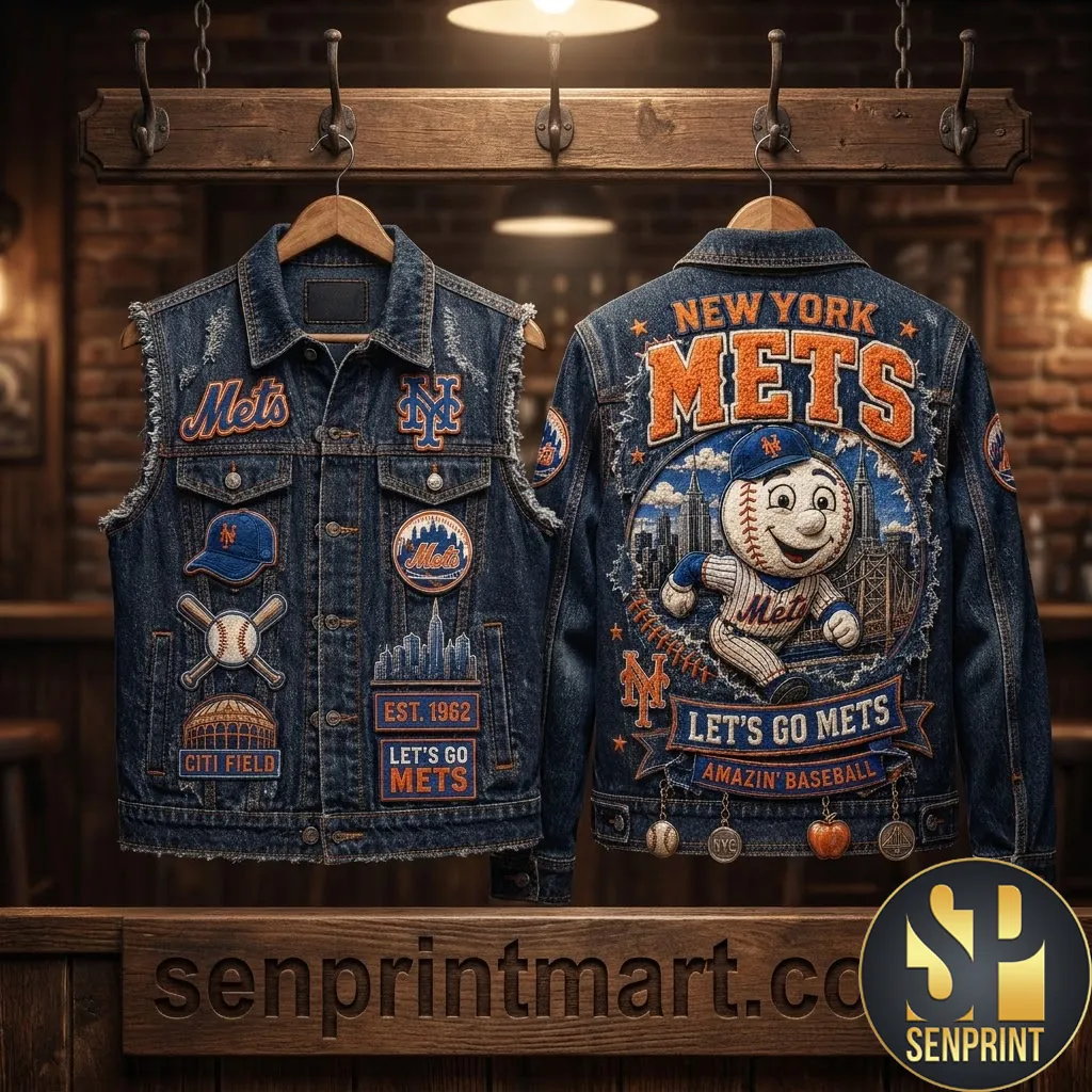 New York Mets Est 1962 Vintage Patched Distressed Denim Vest
