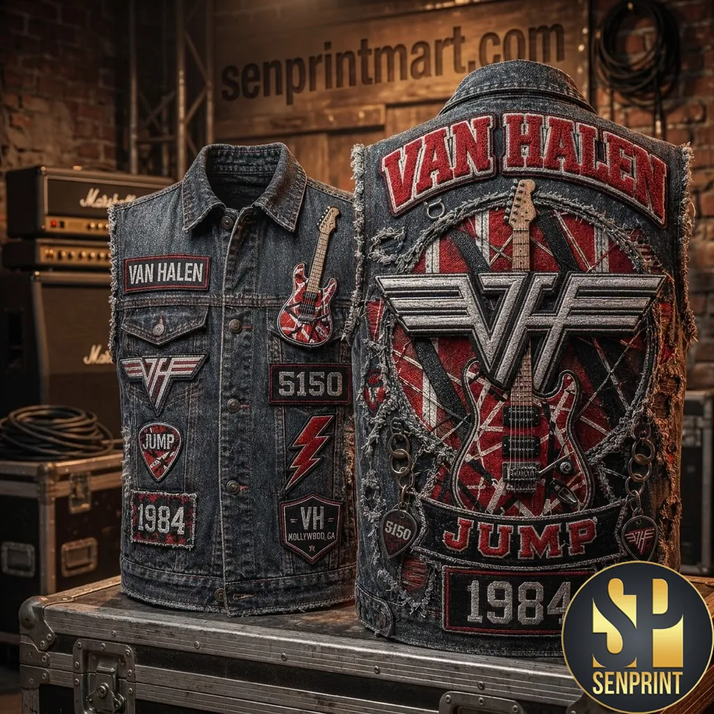 Van Halen 1984 Jump Retro Rock Embroidered Denim Vest
