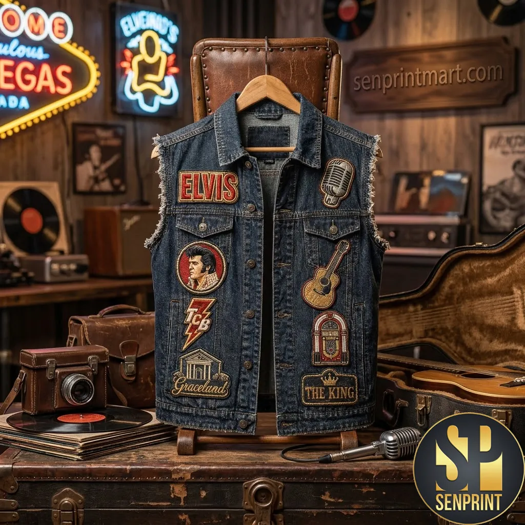 Elvis Presley Graceland Tribute Vintage Patches Denim Vest
