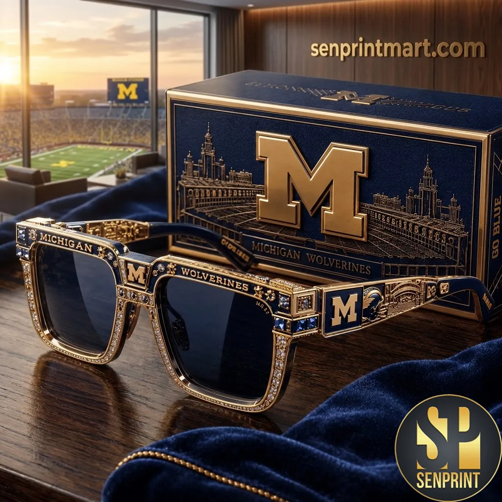 Michigan Wolverines Luxury Gold Crystal Unisex Sunglasses