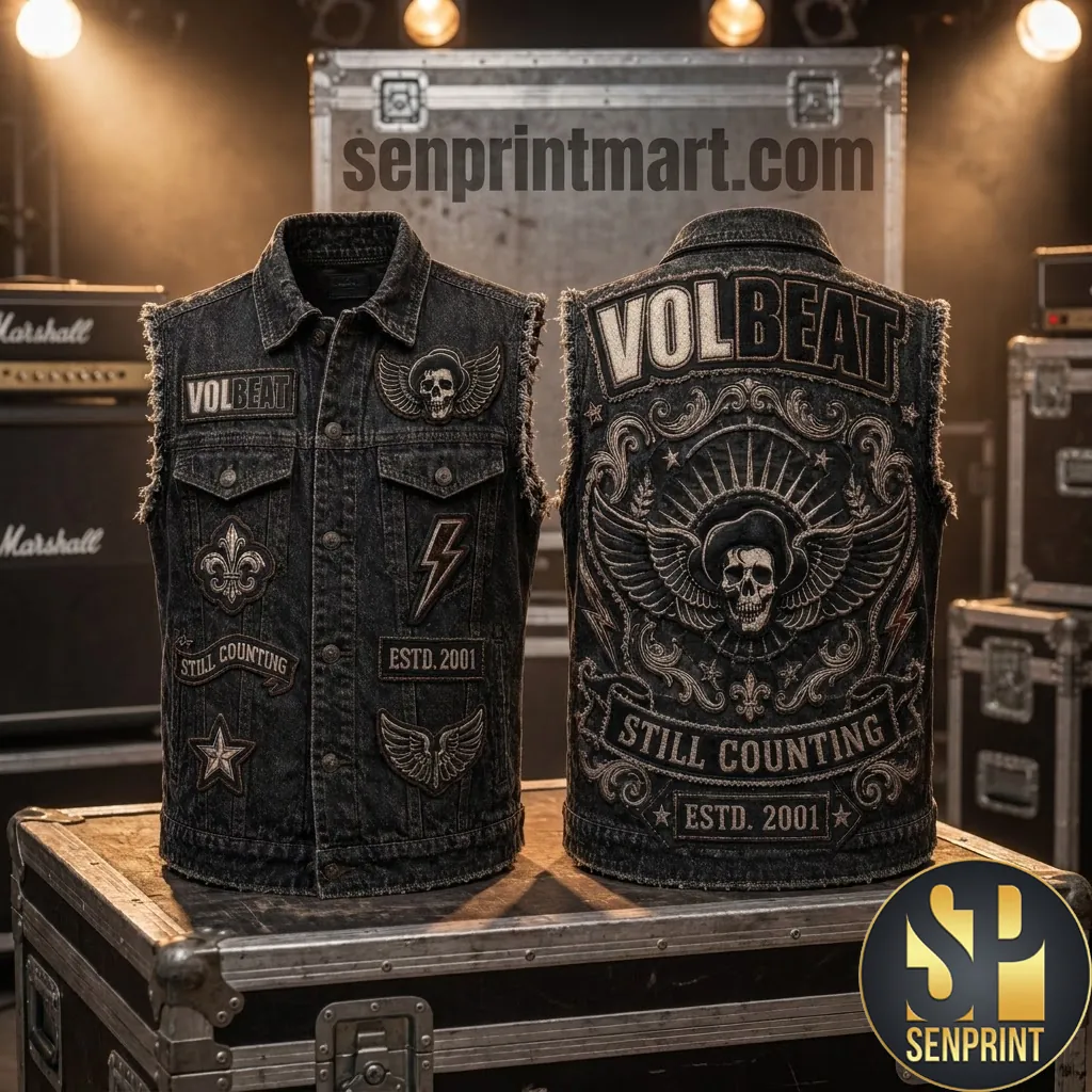 Volbeat Still Counting Estd 2001 Embroidered Band Denim Vest
