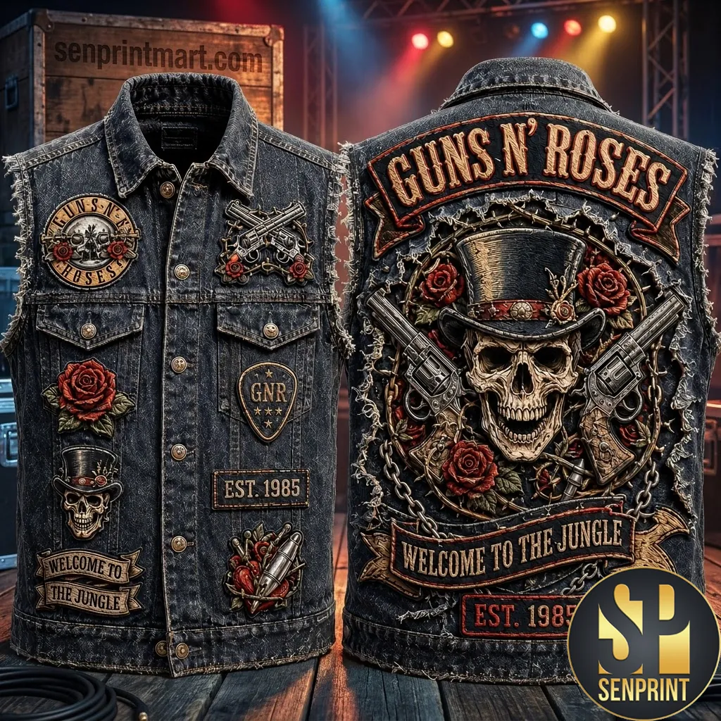 Guns N’ Roses Welcome to the Jungle Est 1985 Distressed Denim Vest