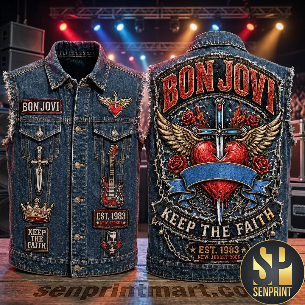 Bon Jovi Keep The Faith Est 1983 Vintage Rock Band Denim Vest