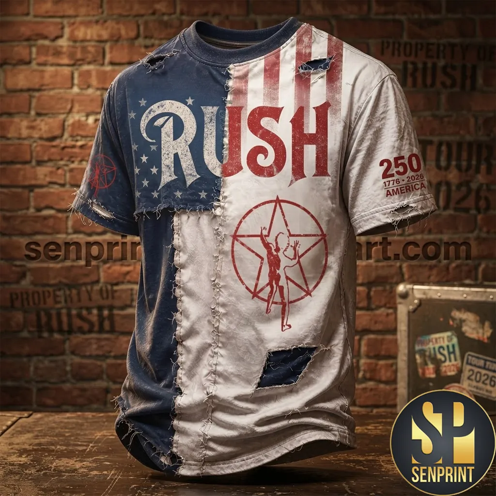 Rush Band America 250 Anniversary Distressed Starman Graphic T-Shirt