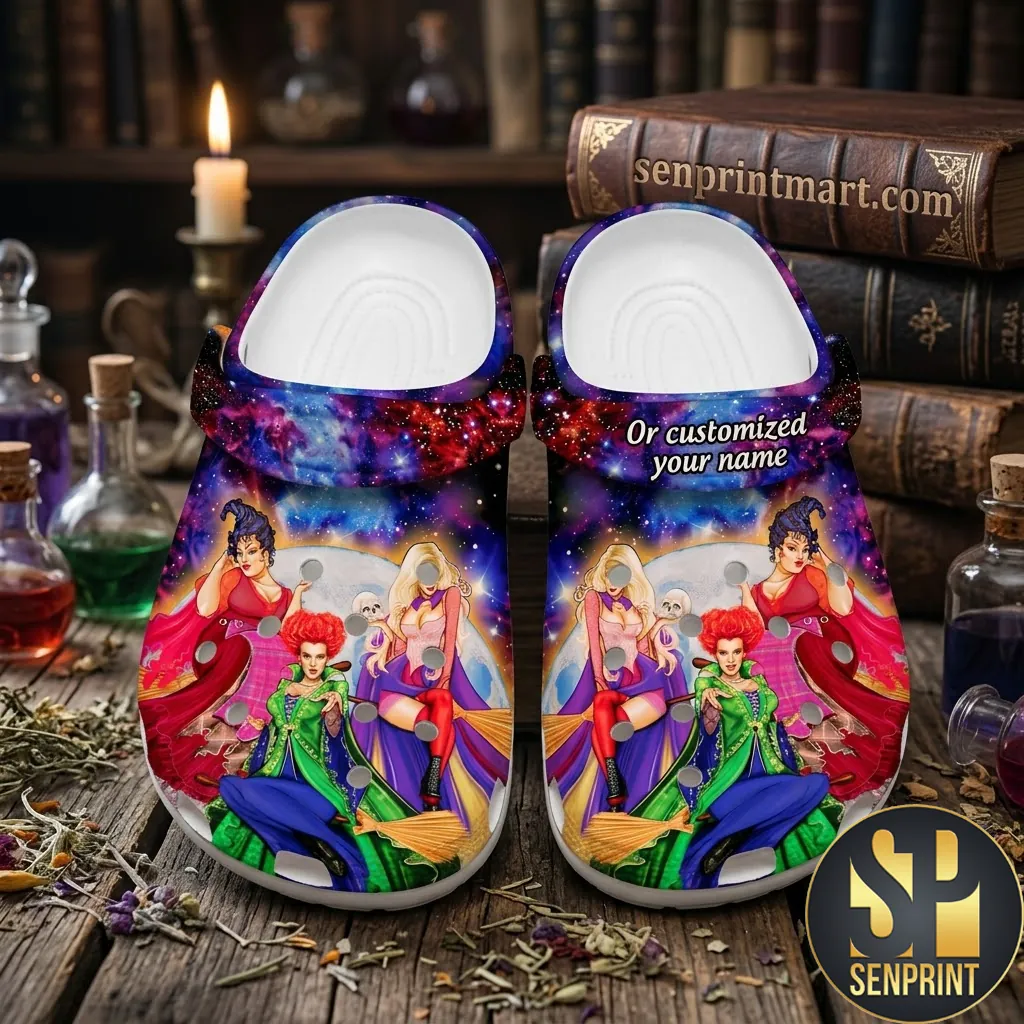 Hocus Pocus Sanderson Sisters Halloween Personalized Name Galaxy Clog Shoes