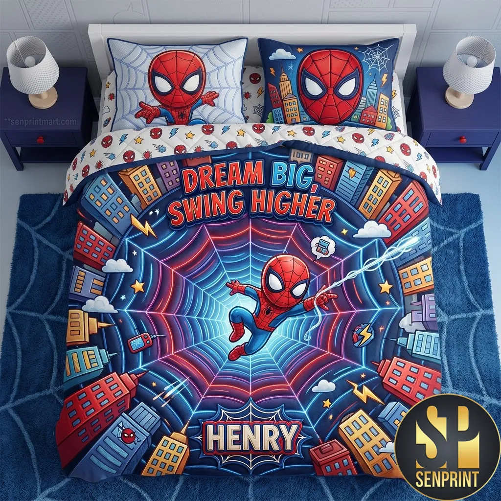 Personalized Spidey Dream Big Swing Higher Kids Quilt Bedding Set