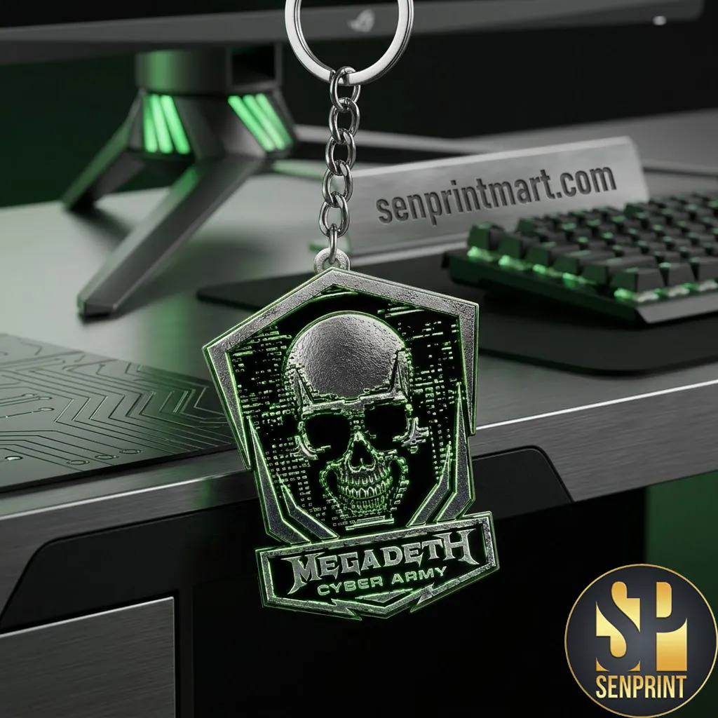 Megadeth Cyber Army Heavy Metal Skull Shield Keychain