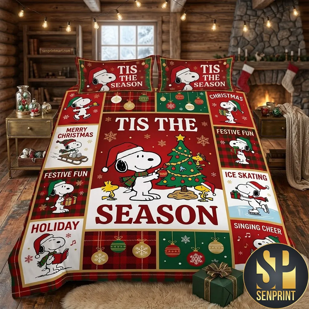 Snoopy Peanuts Tis The Season Christmas Plaid Bedding Set