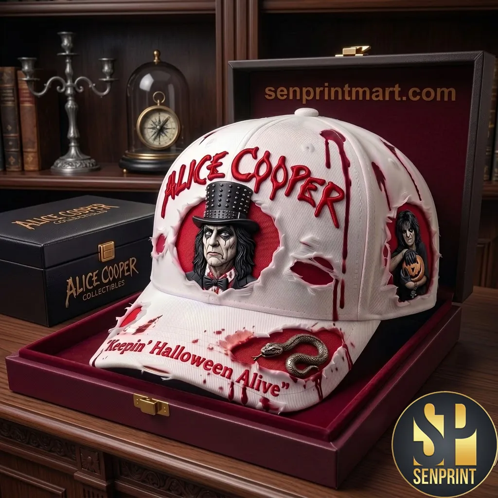 Alice Cooper Keepin Halloween Alive Premium 3D Ripped Baseball Cap