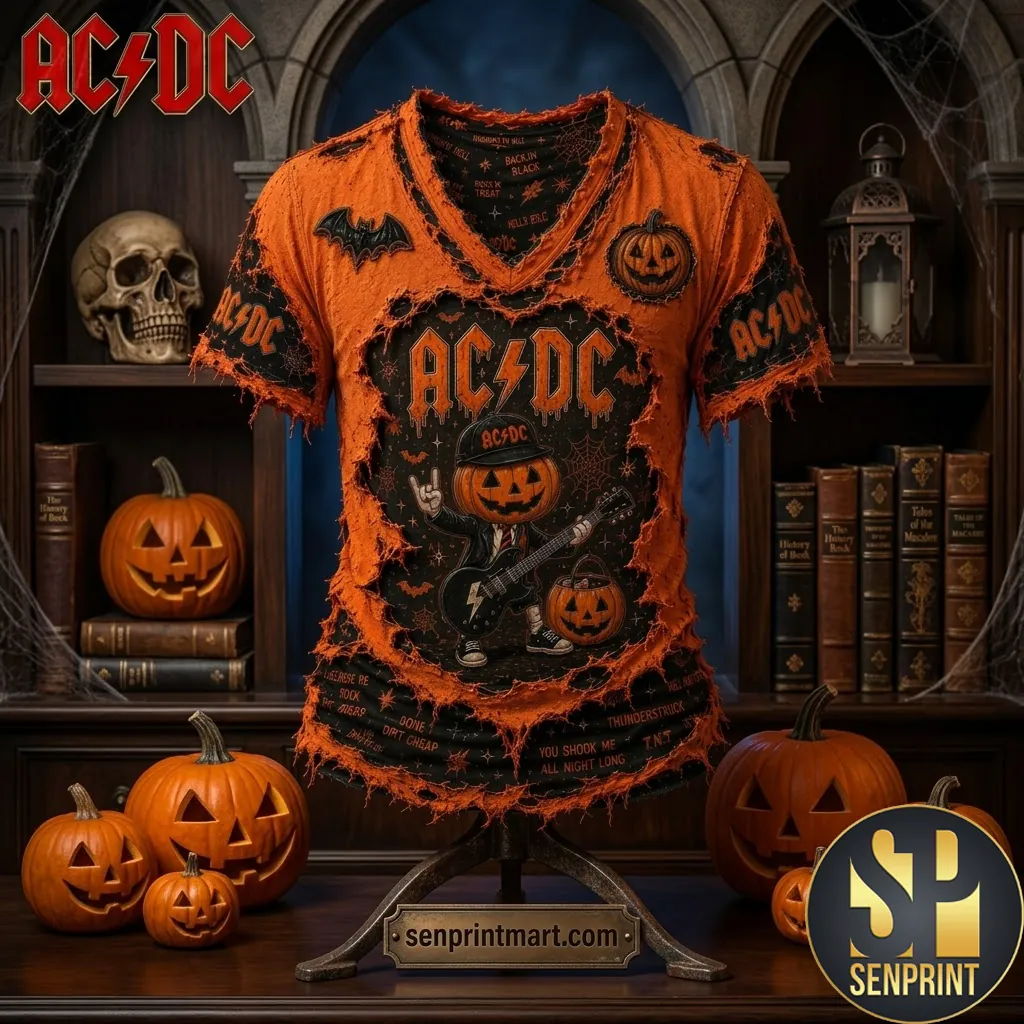 ACDC Halloween Pumpkin Jack O Lantern Distressed T-Shirt