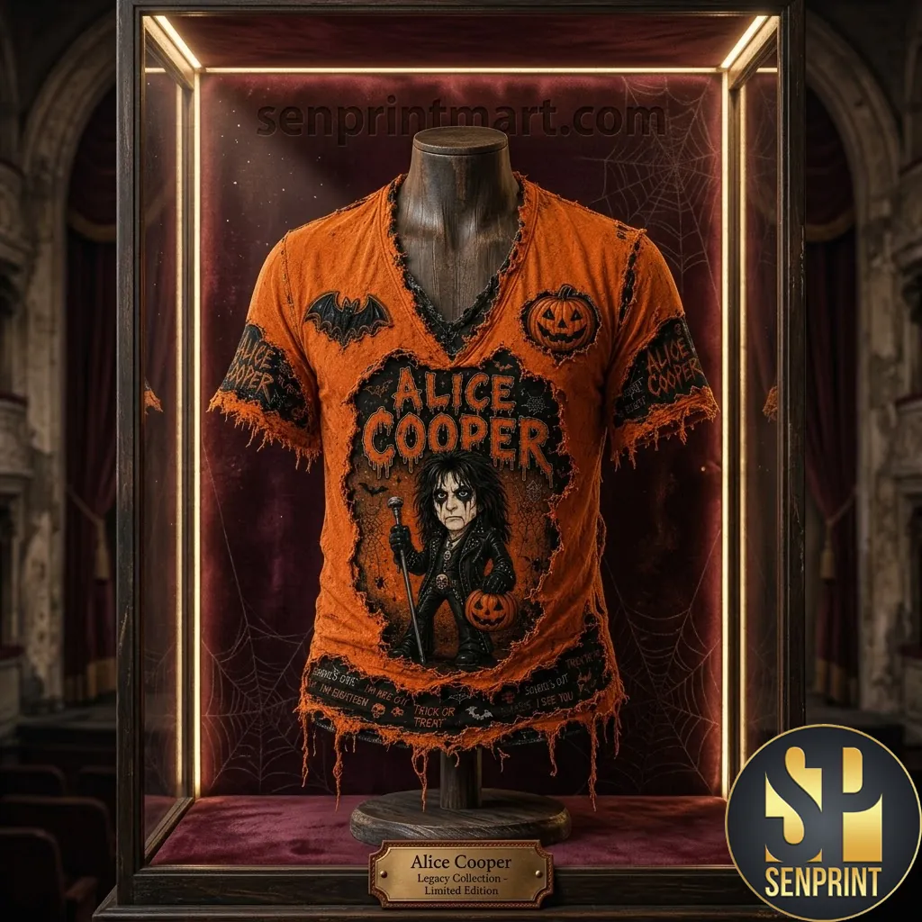 Alice Cooper Legacy Collection Halloween Distressed Orange V-Neck T-Shirt