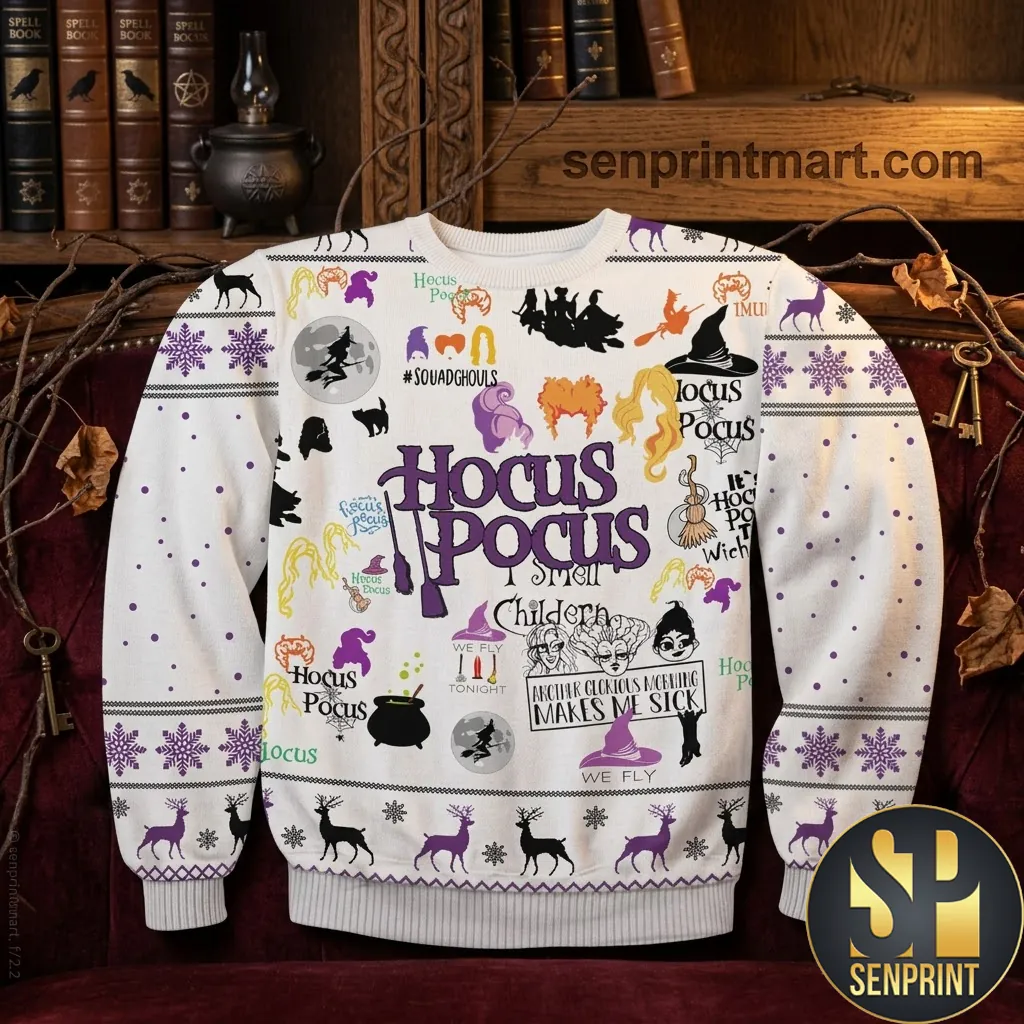 Hocus Pocus Sanderson Sisters I Smell Children Ugly Christmas Sweater