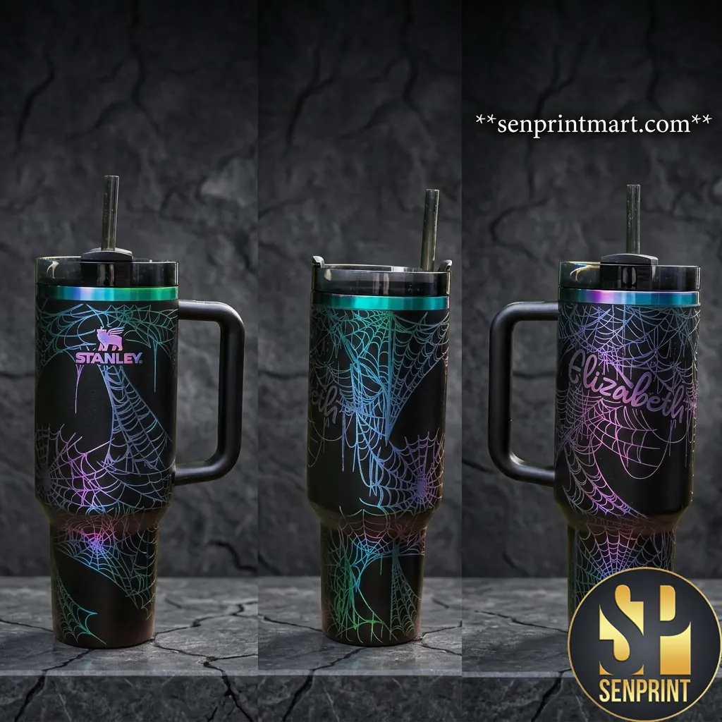 Personalized Halloween Spiderweb Iridescent Laser Engraved 40oz Tumbler