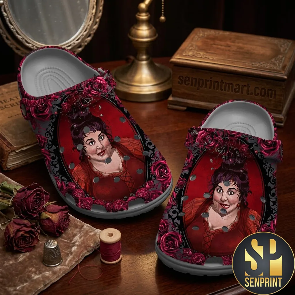 Hocus Pocus Mary Sanderson Gothic Red Rose Clog Shoes