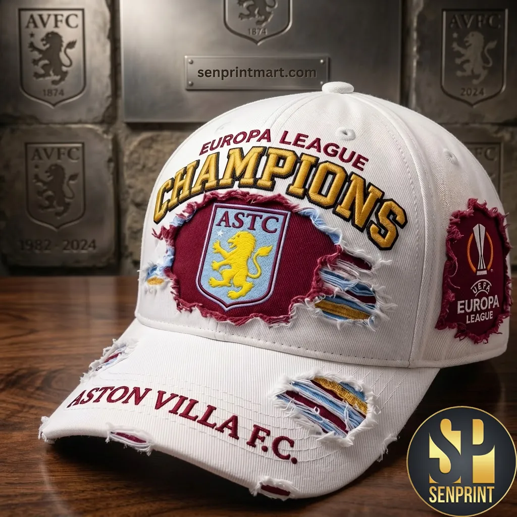 Aston Villa F.C. Europa League Champions Distressed Embroidered Cap