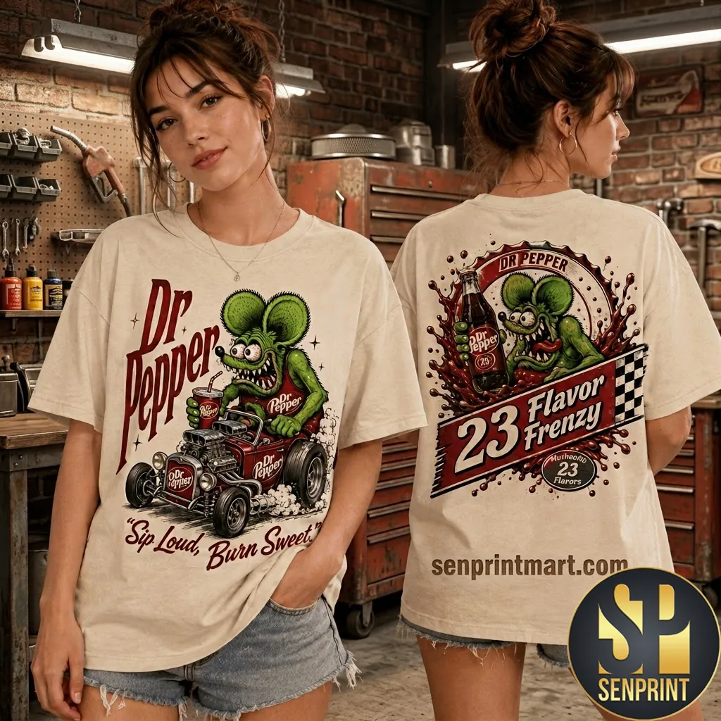 Dr Pepper 23 Flavor Frenzy Rat Fink Vintage Hot Rod Graphic T-Shirt