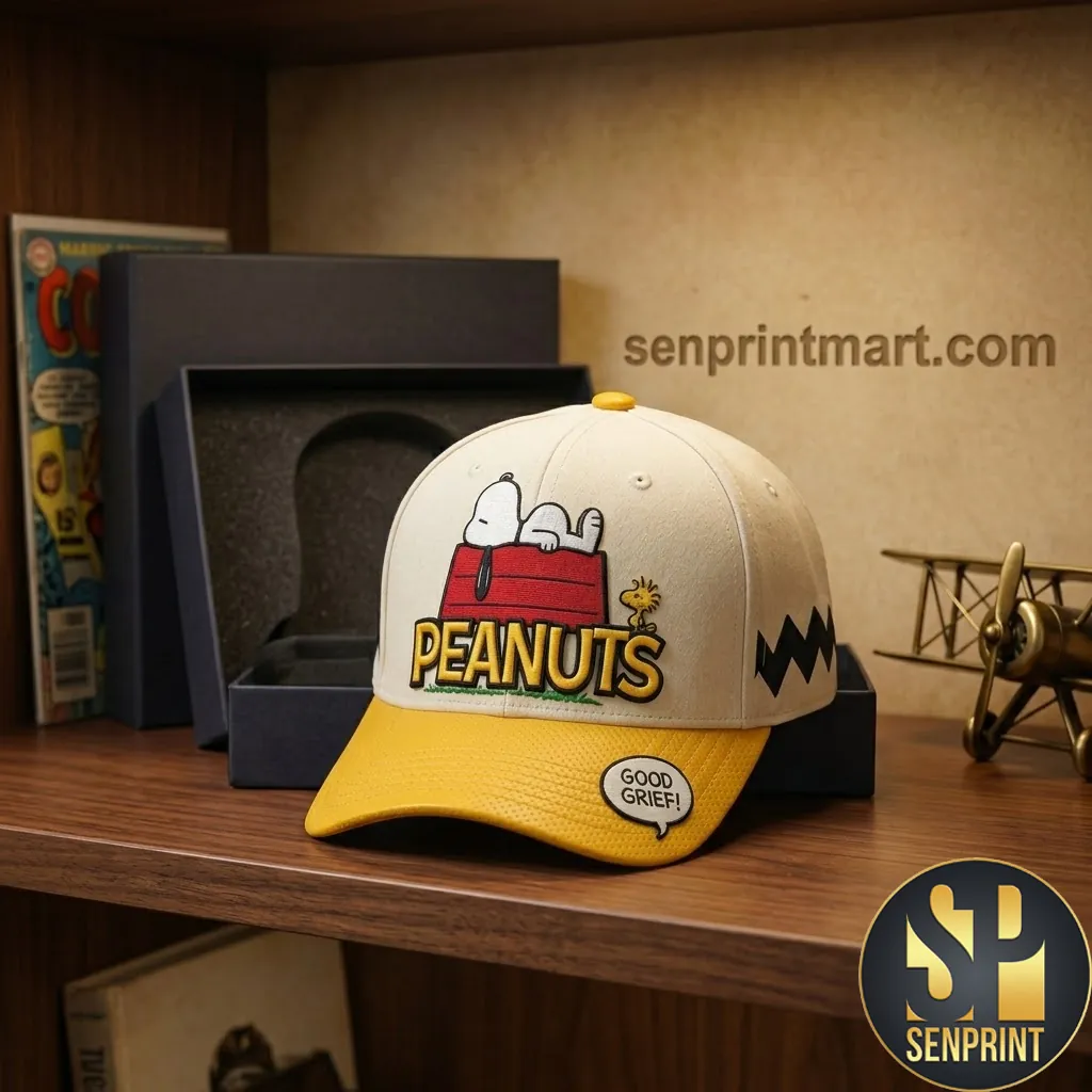Peanuts Snoopy Doghouse Good Grief Embroidered Cream Baseball Cap